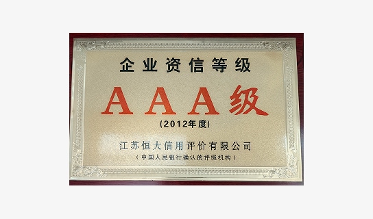 Certificate – AAA Credit Rating Certificate (2012)